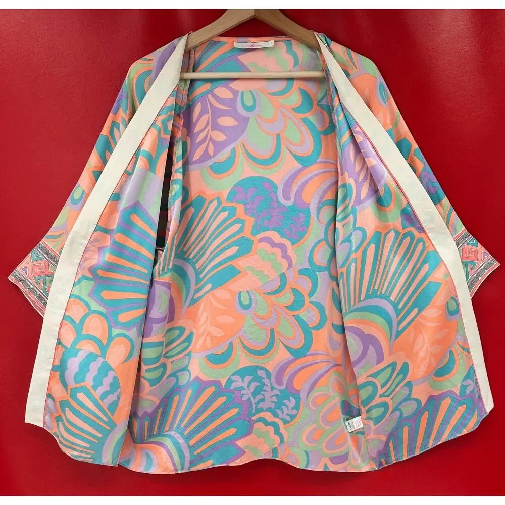 Alice & Trixie 100% Pastel Silk Open Front Kimono Sample Paisley Geo Top Size S - Picture 6 of 15